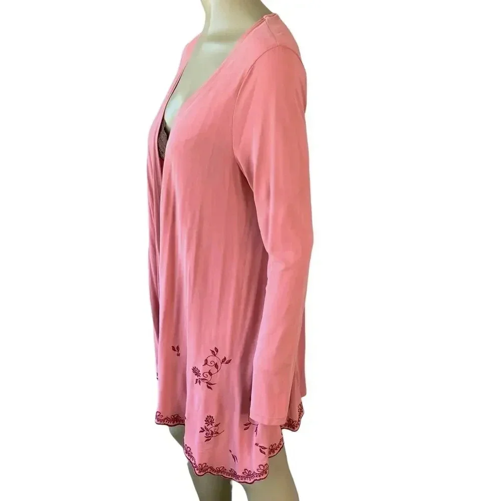 Mi ami Francescas Asymmetrical Embroidered Open Cardigan Tunic Sweater  M Rose